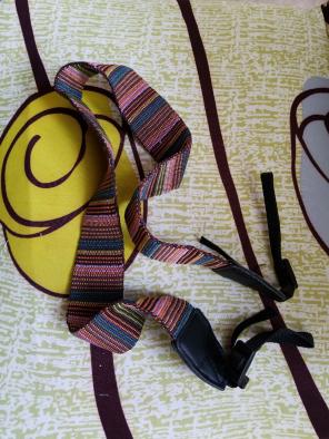 Vintage camera strap neck and shoulder