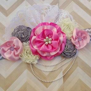 Pink, Grey, and White Maternity sash