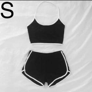 BLACK HALTER CROP TOP SET ♡ NEW