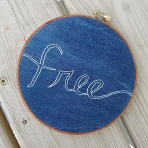 Repurposed Jean Embroidery Hoop Art