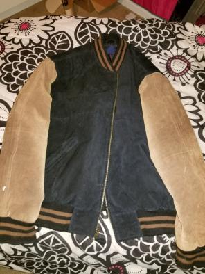 Black and brown bomber jacket