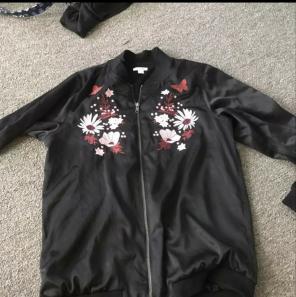 Black flower bomber jacket