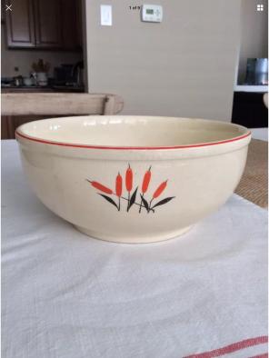 Vintage Cattail Pottery Mixing Bowl