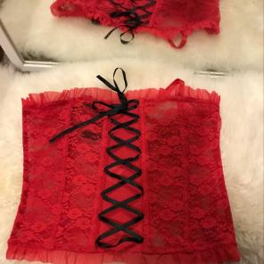 Red Rose Lace Corset Black Tie Up Corset