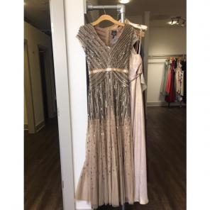Adrianna papell Nude Vneck Beaded Dress