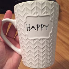 White And Yellow Mug, "Happy"