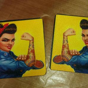 Two-piece girl power drinking coasters