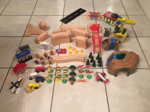 107 Wooden Train Table Pieces (NO TABLE)