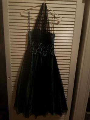 Vintage Cache teal & black prom dress S