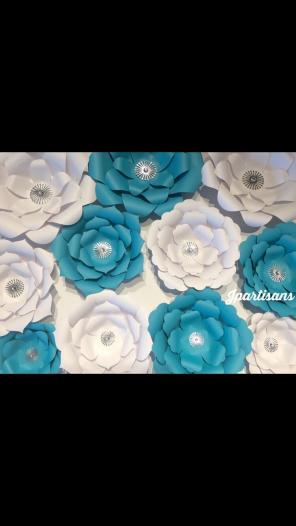 Teal&white paper flower wall decor