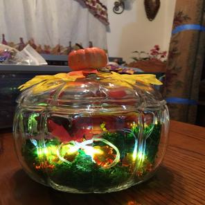 Glass Pumpkin With Fall Lights An Leafs
