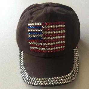 Chocolate Brown Bling USA Flag Cap