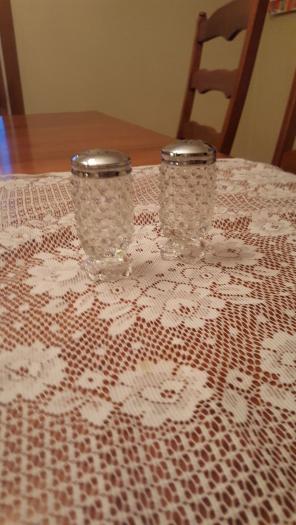 Crystal hobnail pedestal S & P set