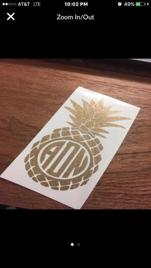 Gold Glitter Pineapple Monogram Decal