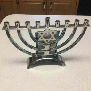 HANUKKAH MENORAH MOSAIC TYPE COLORS SILV