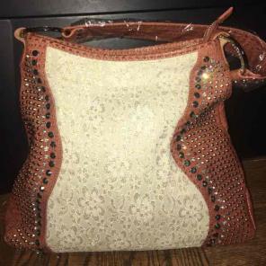 Brown crocodile hobo with rhinestones