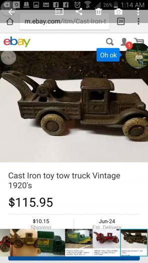 Vintage Tage cast iron tow truck