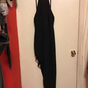 Asymmetrical black dress with buckles