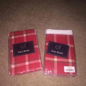 Euro Shams red plaid, brand new