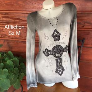Affliction Sz M Gray RhinestoneTop