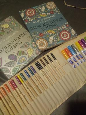 Artist lot color books, pencils, markers