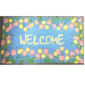 BLUE N PINK TULIPS WELCOME MAT