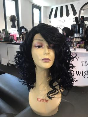 Wig Lacefront Curly Black Medium Length