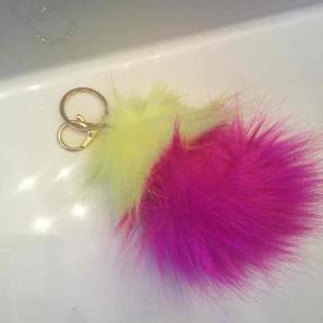 A fun pink and yellow furry keychain!:)
