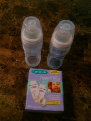 Breast milk storage bags and bottles