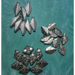 Diamond Rhombus Shaped Silver Tone Beads