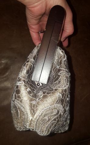 Grey lace & wooden clutch