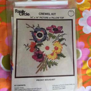 Floral peony crewel embroidery kit