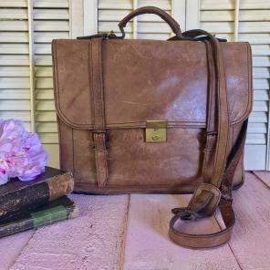 Vintage Leather Book Messenger Bag