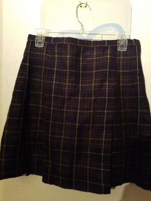 Purple, navy and yellow pleated skirt