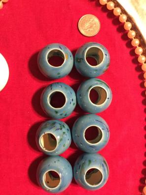 8 Vintage Speckled Blue Macrame Beads
