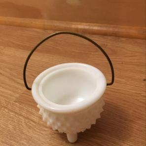 Mini Vintage Milk Glass Cauldron