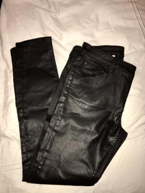 Black faux leather slim pants