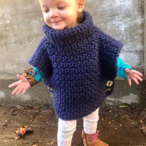 Crochet Navy Blue Pullover Cowl Neck 2T