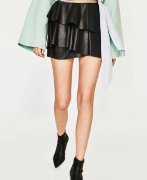 ZARA leather frilly effects mini skirt