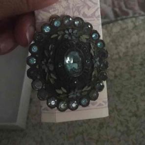 Vintage pot metal and aquamarine stone
