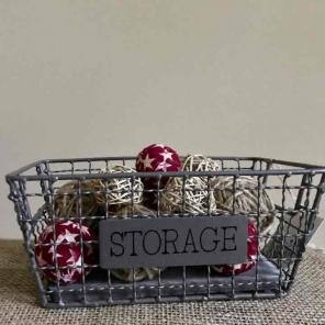 Rustic Metal Storage Bin & Ragball Orbs