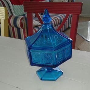 Rare blue vintage pedestal candy dish