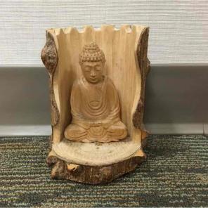 Buddha wood carving statue tree