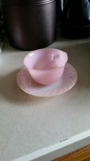 Fire king pink swirl cup & saucer