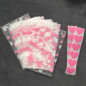 24 Pink heart frosted cello bag stickers