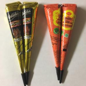 2 BLACK 2 ORANGE COLORED HENNA CONES