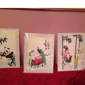 Set of 3 original art work. silk 9X12
