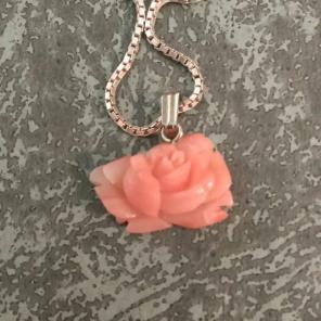 Vintage Carved Coral Sterling Necklace