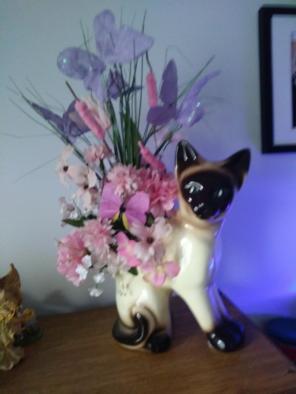 Antique Siamese Cat Planter w/Flowers