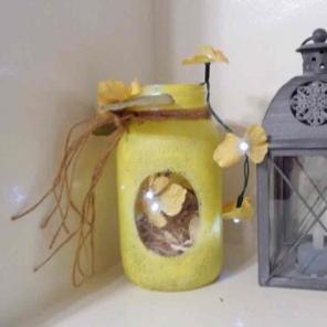 Yellow shabby chic mason jar lantern